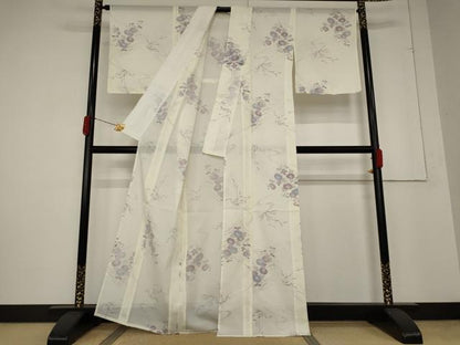平和屋着物＊夏物 小紋 絽 流水草花文 洗える着物 未使用 AABA6867st