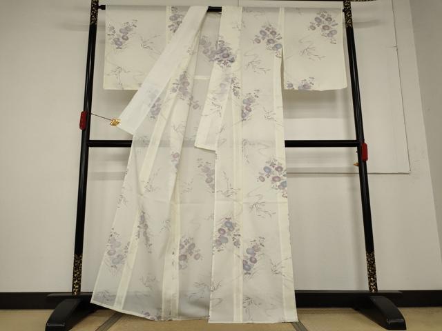 平和屋着物＊夏物 小紋 絽 流水草花文 洗える着物 未使用 AABA6867st