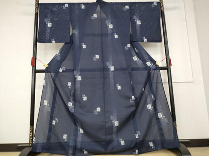 平和屋着物＊夏物 小紋 絽 色紙枝葉文 洗える着物 AABA6872st