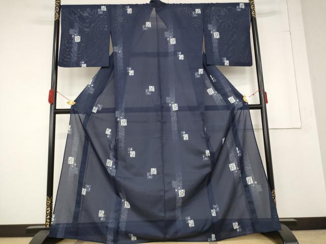 平和屋着物＊夏物 小紋 絽 色紙枝葉文 洗える着物 AABA6872st