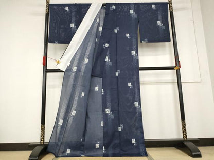 平和屋着物＊夏物 小紋 絽 色紙枝葉文 洗える着物 AABA6872st
