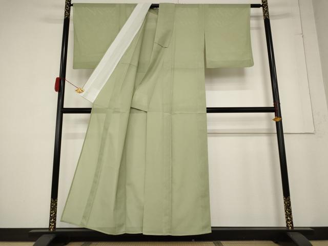平和屋着物＊夏物　色無地　絽　柳色　洗える着物　AABA6874st