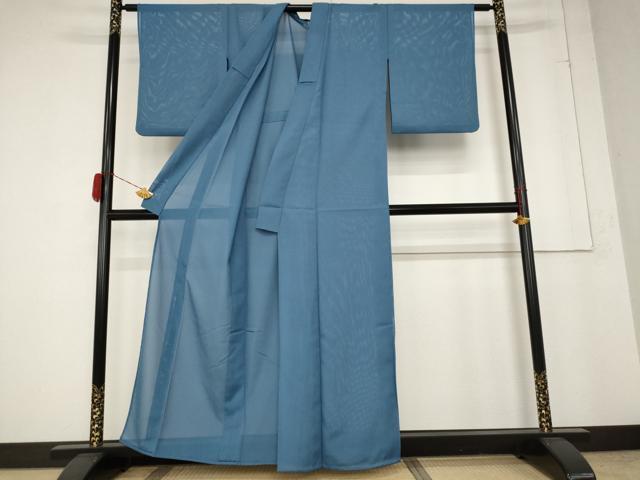 平和屋着物＊夏物 色無地 絽 藍色 洗える着物 AABA6877cs