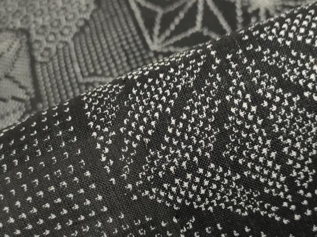 平和屋着物＊夏物 小紋 紗 亀甲麻の葉文様 黒地 正絹 逸品 AABA6879st