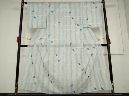 平和屋着物＊夏物 小紋 絽 舞葉文 洗える着物 AABA6880st