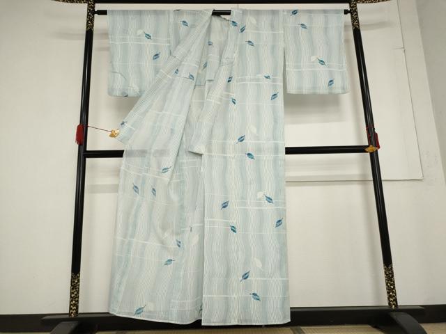 平和屋着物＊夏物 小紋 絽 舞葉文 洗える着物 AABA6880st