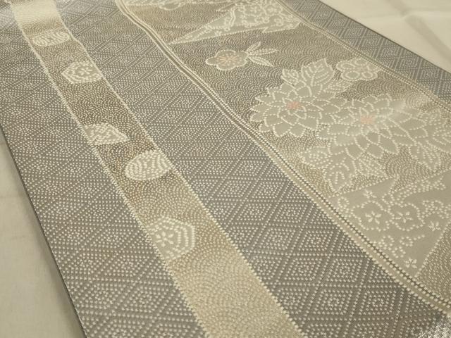 平和屋着物◎六通柄袋帯 花間道 銀糸 正絹 逸品 AABA6888ou