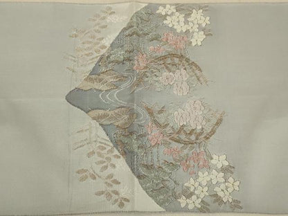 平和屋着物◎太鼓柄袋帯 風景花文 金糸 正絹 逸品 AABA6891ou