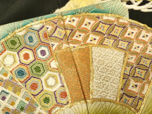 平和屋着物■豪華黒留袖　駒刺繍　地紙松文　金彩　正絹　逸品　AABA6925ma