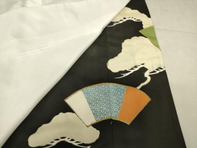 平和屋着物■豪華黒留袖　駒刺繍　地紙松文　金彩　正絹　逸品　AABA6925ma