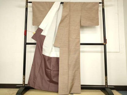 平和屋着物■上質な紬　横段文　正絹　逸品　AABA6939ma