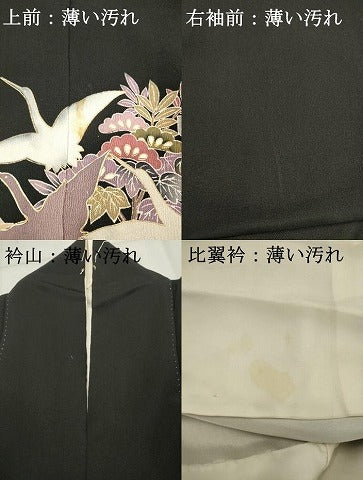 平和屋着物■豪華黒留袖　駒刺繍　飛鶴花文　金彩　正絹　逸品　AABA6947ma