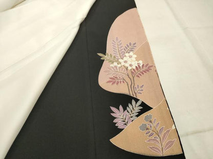 平和屋着物■豪華黒留袖　駒刺繍　飛鶴花文　金彩　正絹　逸品　AABA6947ma