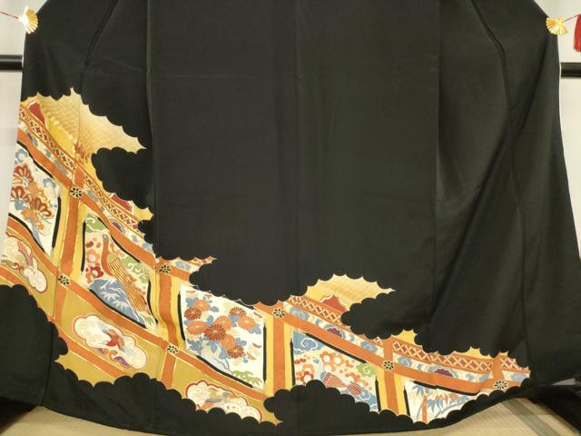 平和屋着物■豪華黒留袖　駒刺繍　花鳥文　金彩　正絹　逸品　AABA7149ma