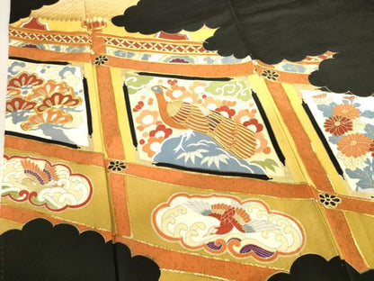 平和屋着物■豪華黒留袖　駒刺繍　花鳥文　金彩　正絹　逸品　AABA7149ma