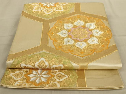 平和屋着物◎六通柄袋帯　唐織　亀甲花文　金銀糸　正絹　逸品　AABA7168ou