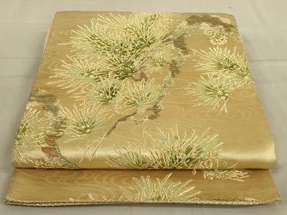 平和屋着物◎六通柄袋帯　唐織　枝松文　金糸　正絹　逸品　AABA7171ou