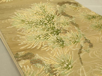 平和屋着物◎六通柄袋帯　唐織　枝松文　金糸　正絹　逸品　AABA7171ou