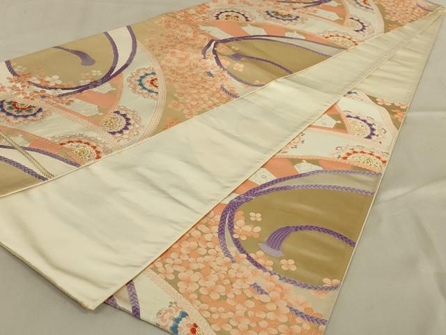 平和屋着物◎六通柄袋帯　唐織　双車　金糸　正絹　逸品　AABA7172ou