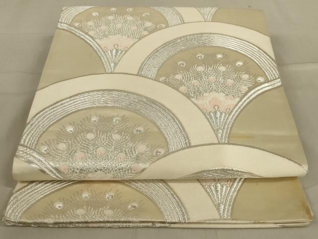 平和屋着物◎六通柄袋帯　唐織　孔雀羽青海波　銀糸　正絹　逸品　AABA7173ou