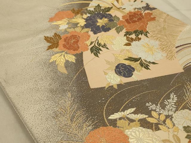 平和屋着物◎両面六通柄袋帯　唐織　地紙花文　正絹　逸品　AABA7179ou