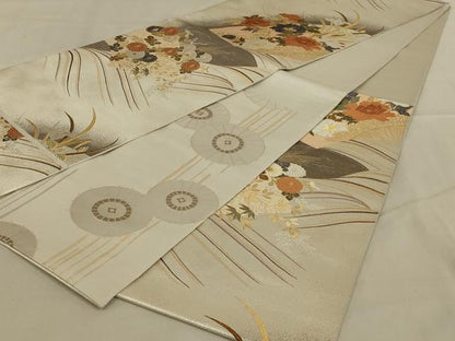 平和屋着物◎両面六通柄袋帯　唐織　地紙花文　正絹　逸品　AABA7179ou