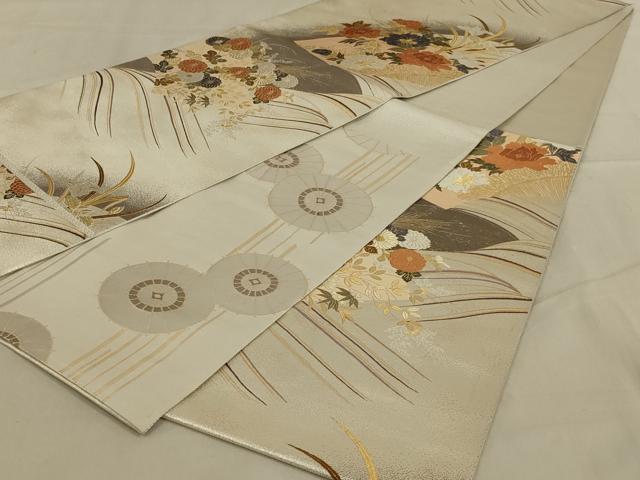 平和屋着物◎両面六通柄袋帯　唐織　地紙花文　正絹　逸品　AABA7179ou