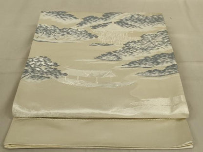 平和屋着物◎西陣　六通柄袋帯　風景文　銀糸　正絹　逸品　AABA7187ou