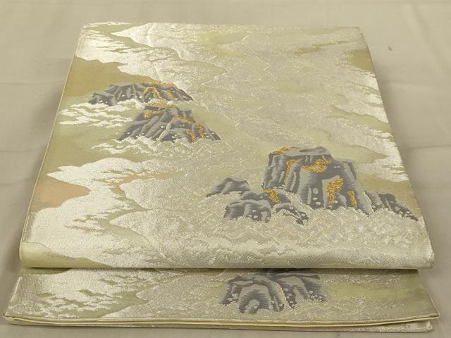 平和屋着物◎六通柄袋帯　風景文　金銀糸　正絹　逸品　AABA7196ou