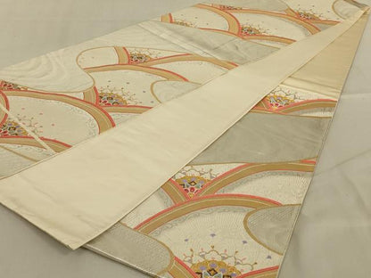 平和屋着物◎六通柄袋帯 唐織 孔雀羽花文 金糸 正絹 逸品 AABA7197ou