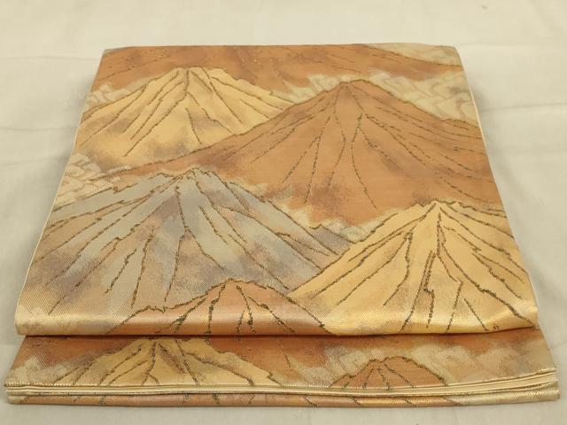 平和屋着物◎六通柄袋帯　遠山風景文　金糸　正絹　逸品　AABA7199ou