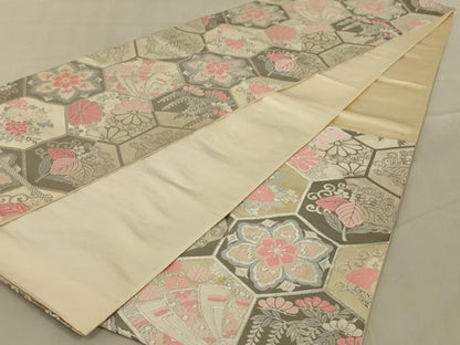 平和屋着物◎六通柄袋帯 唐織 誰ケ袖寄亀甲 純プラチナ箔 正絹 逸品 AABA7200ou