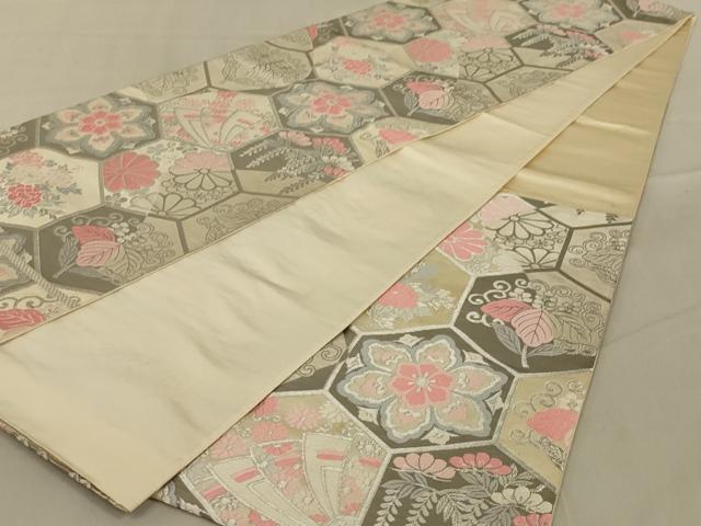 平和屋着物◎六通柄袋帯 唐織 誰ケ袖寄亀甲 純プラチナ箔 正絹 逸品 AABA7200ou