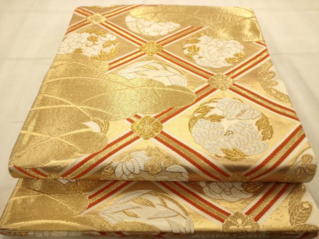 平和屋着物◎六通柄袋帯　天井花文　金銀糸　やまと誂製　正絹　逸品　AABA7204dt