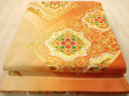 平和屋着物◎六通柄袋帯　唐織　更紗花文　金糸　正絹　逸品　AABA7208dt