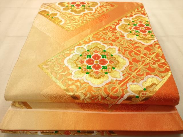 平和屋着物◎六通柄袋帯　唐織　更紗花文　金糸　正絹　逸品　AABA7208dt
