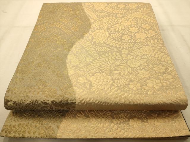 平和屋着物◎全通柄袋帯 草花文 金糸 正絹 逸品 AABA7217dt