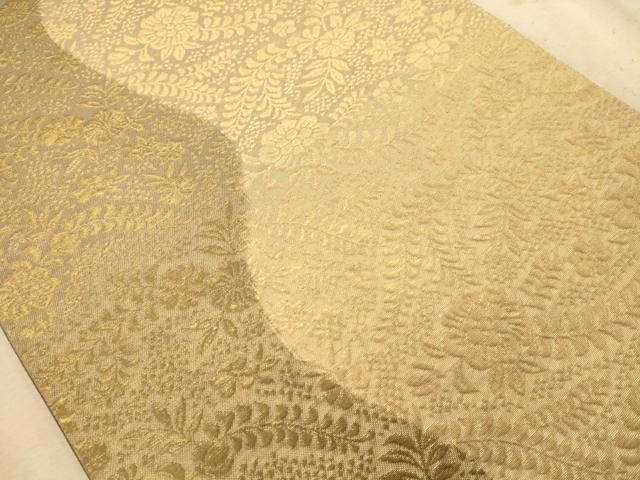 平和屋着物◎全通柄袋帯 草花文 金糸 正絹 逸品 AABA7217dt