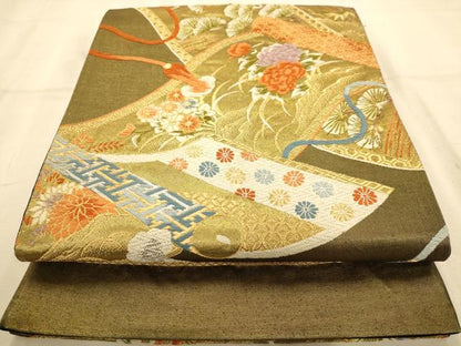 平和屋着物◎六通柄袋帯 唐織 絵巻花文 金糸 正絹 逸品 AABA7220dt