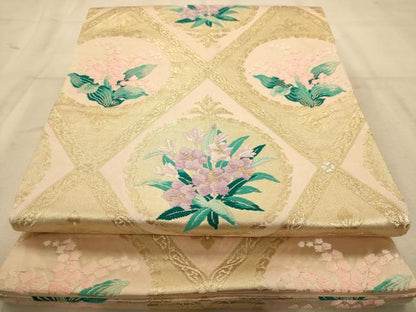 平和屋着物◎六通柄袋帯　唐織　天井花文　金糸　正絹　逸品　AABA7222dt
