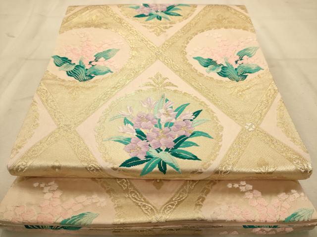 平和屋着物◎六通柄袋帯　唐織　天井花文　金糸　正絹　逸品　AABA7222dt