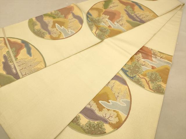平和屋着物◎六通柄袋帯 風景文 金糸 正絹 逸品 AABA7226dt