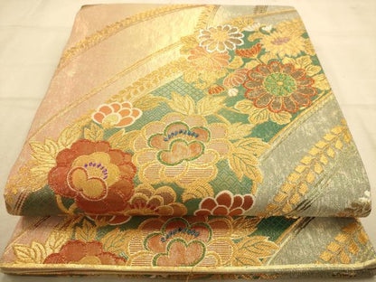 平和屋着物◎六通柄袋帯 花松文 金銀糸 正絹 逸品 AABA7234dt
