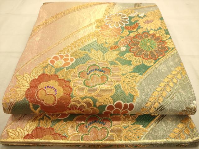 平和屋着物◎六通柄袋帯 花松文 金銀糸 正絹 逸品 AABA7234dt