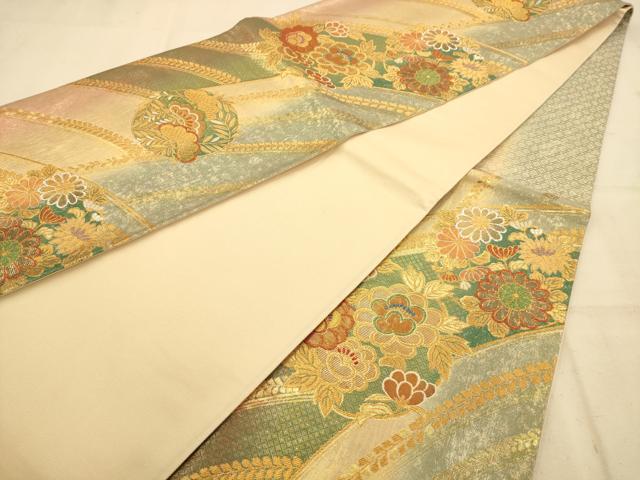 平和屋着物◎六通柄袋帯 花松文 金銀糸 正絹 逸品 AABA7234dt