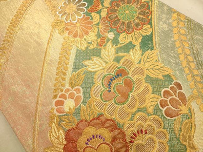 平和屋着物◎六通柄袋帯 花松文 金銀糸 正絹 逸品 AABA7234dt