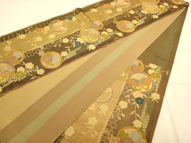 平和屋着物◎六通柄袋帯　唐織　花蝶文　金糸　正絹　逸品　AABA7238dt
