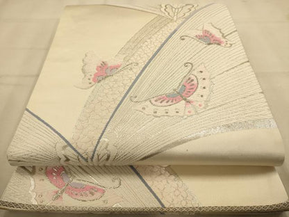平和屋着物◎六通柄袋帯 唐織 舞蝶文 銀糸 正絹 逸品 AABA7242dt