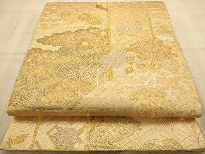 平和屋着物◎六通柄袋帯 草花文 金銀糸 正絹 逸品 AABA7246dt