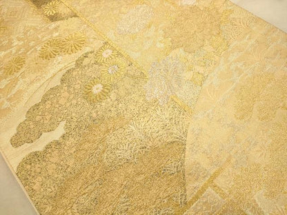 平和屋着物◎六通柄袋帯 草花文 金銀糸 正絹 逸品 AABA7246dt